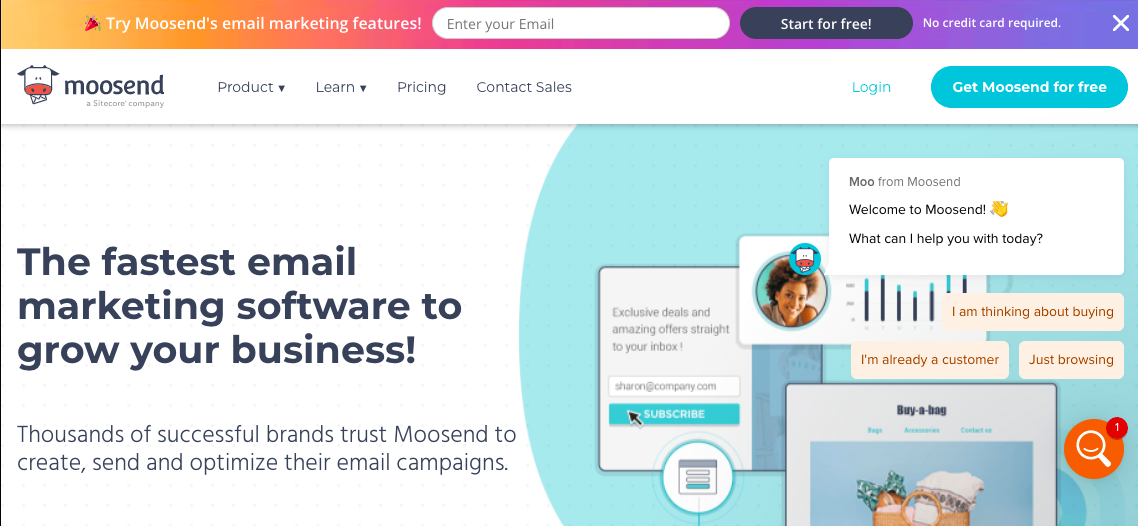 Moosend landing page