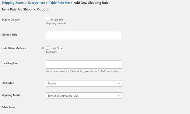 WooCommerce Table Rate Shipping Adding Rules