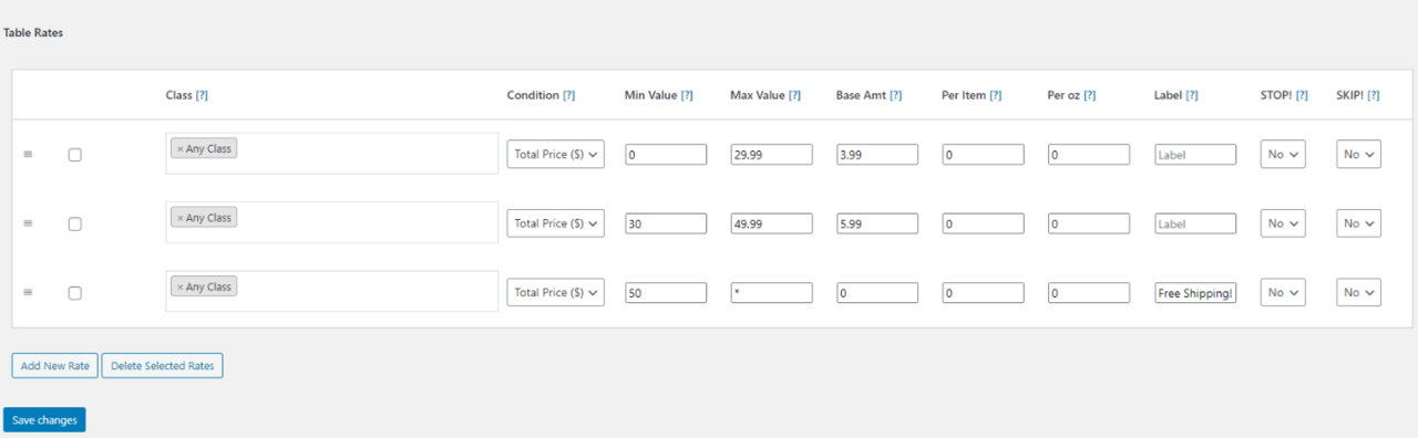 WooCommerce Table Rate Shipping Rules