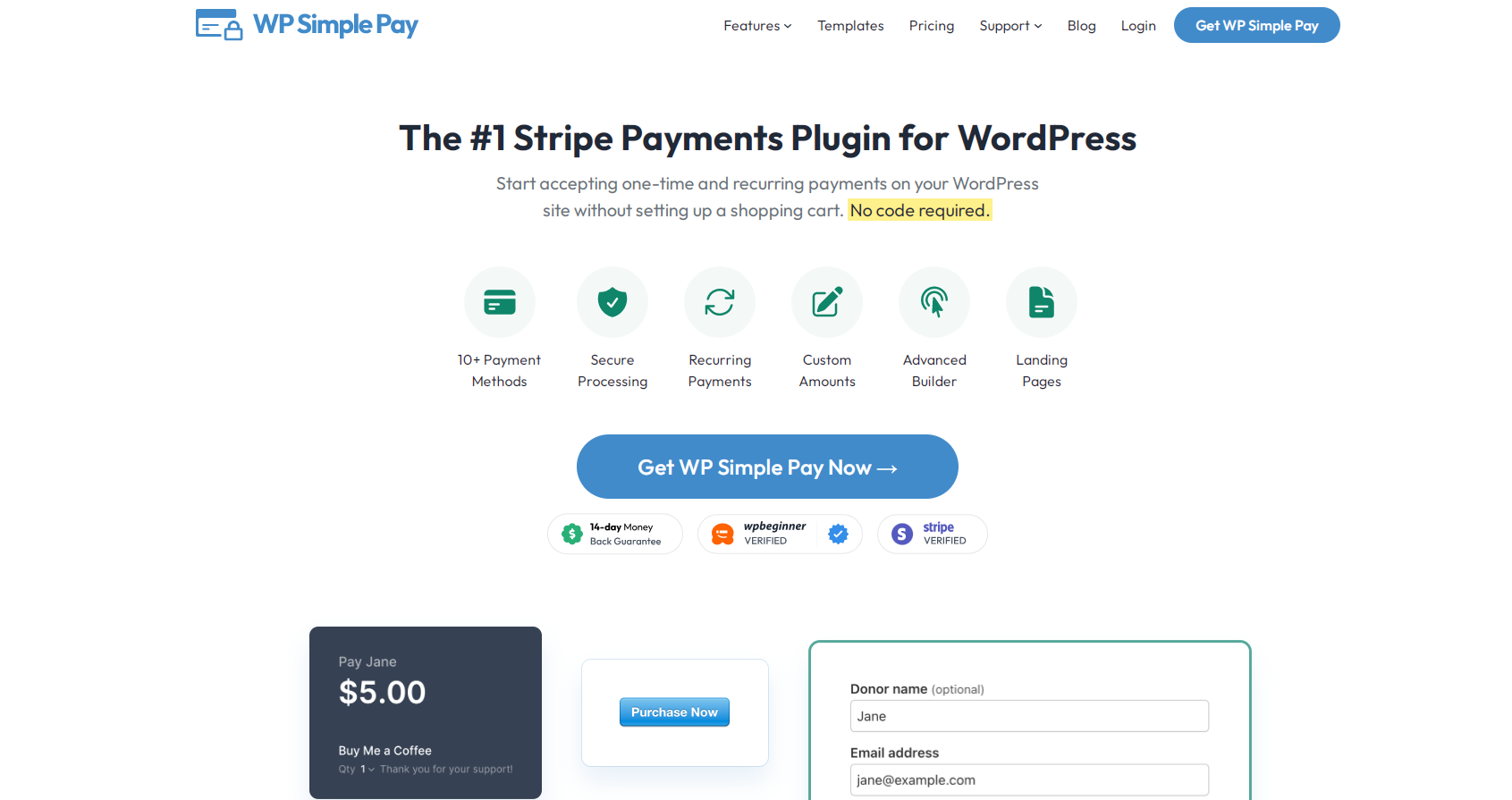 WP Simple Pay website