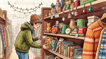 person thrifting for sustainable Christmas gifts