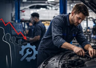 automotive technician working on complex vehicle as dealerships face growing skilled worker shortage