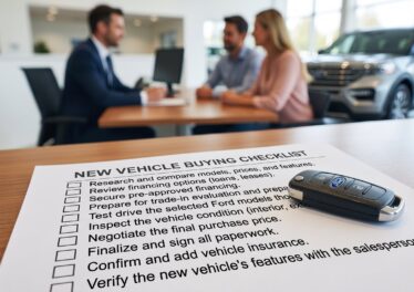 car buying checklist for Washington shoppers reviewing vehicle options at local dealership