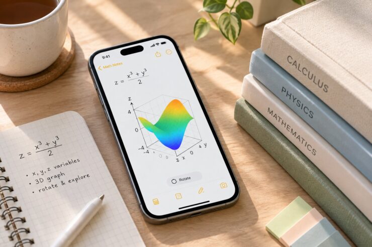 Apple Math Notes displaying an interactive 3D graph