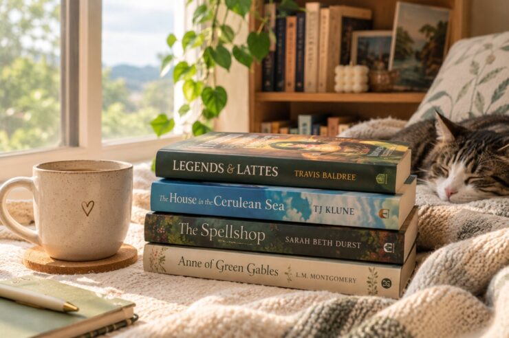 Woman relaxing with cozy and nostalgic fiction